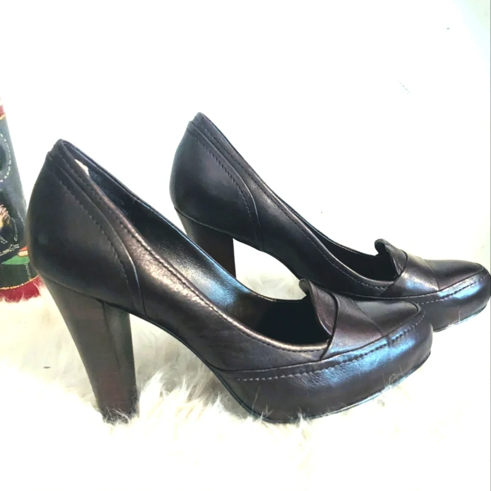 Ash Dark Brown Leather Loafer Pumps 6.5